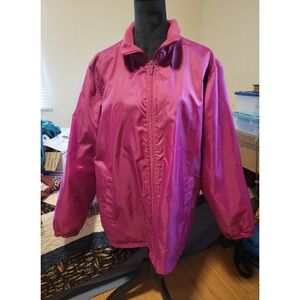 Totes Women's Fleece Lined Dark Pink Windbreaker Jacket  Full ZIp No Hood size L